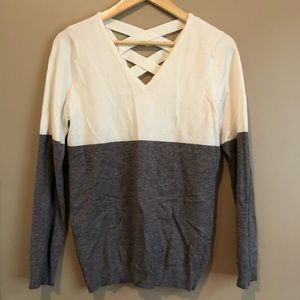 Color Block Sweater Criss Cross Back Back Med